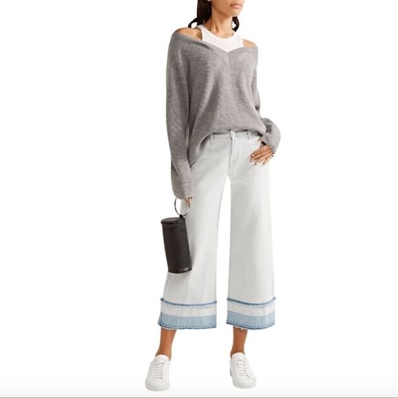 NWT J Brand Liza Mid-rise Crop Coulotte Light Wash Denim Jeans Frayed Hems Sz 28 - Picture 1 of 13